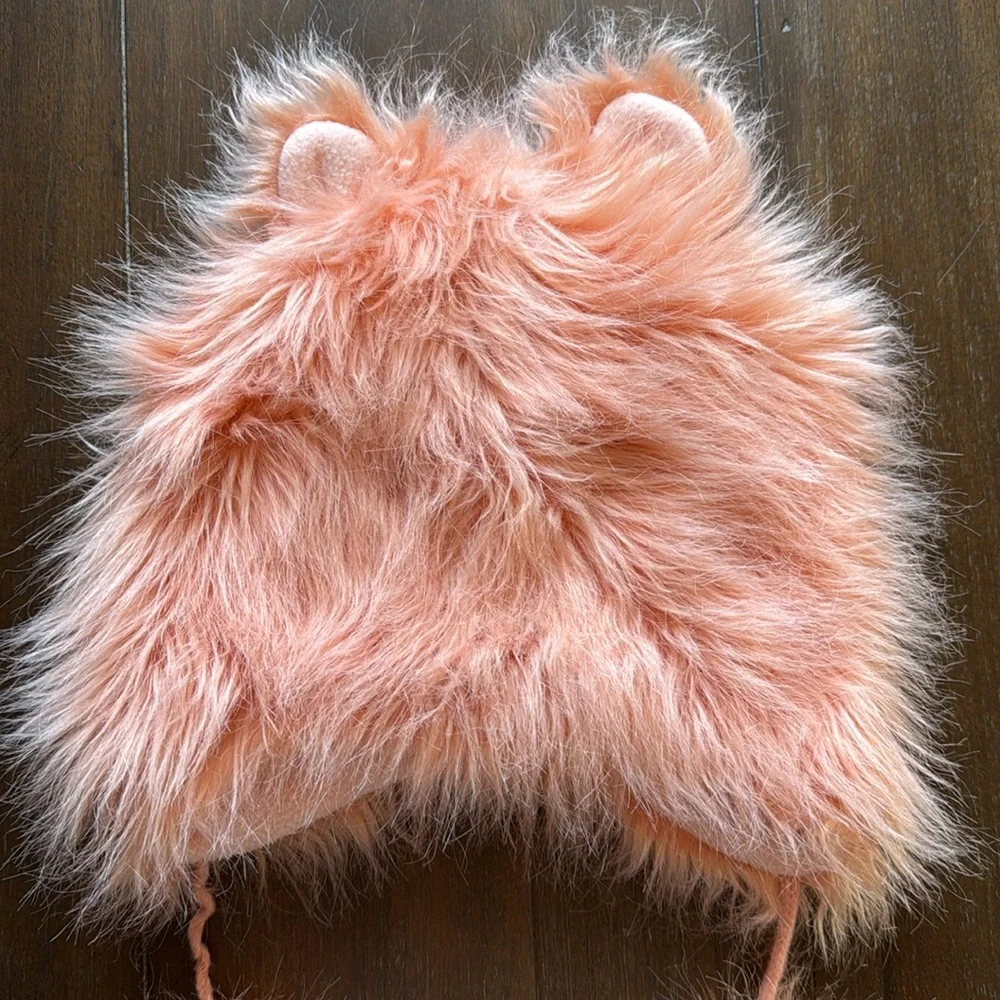 Appaman Girl's M(2Y/3Y/4Y) Rose Bloom Faux Fur Trapper Hat Cute Cat Ears Pom Pom